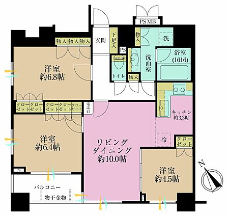 3LDK、専有面積73.11?、バルコニー面積6.47?