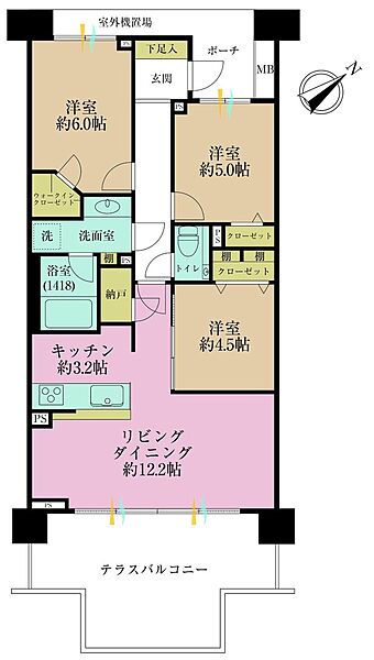 3LDK+S、専有面積70.26?、バルコニー面積17.65?