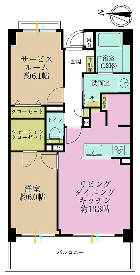 1LDK+S、専有面積59.01?、バルコニー面積10.2?