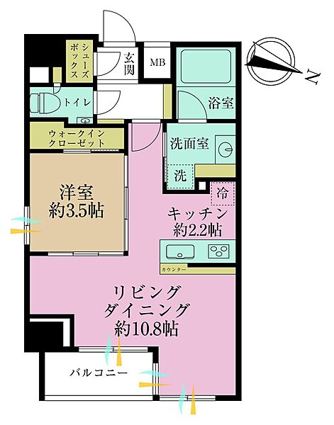1LDK、専有面積41.32?、バルコニー面積3.44?