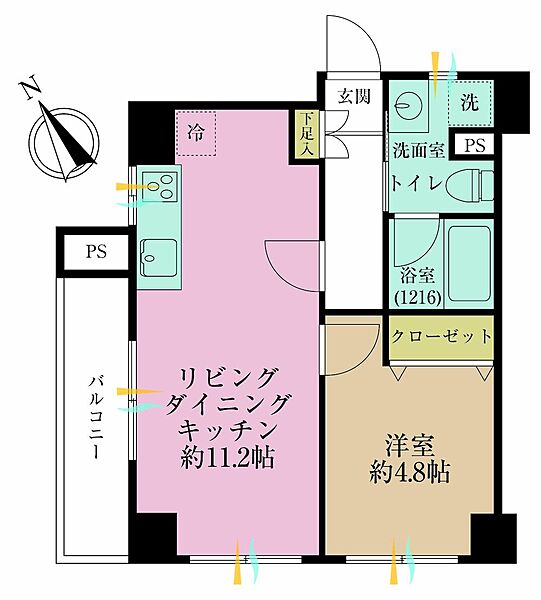 1LDK、専有面積38.45?、バルコニー面積2.47?