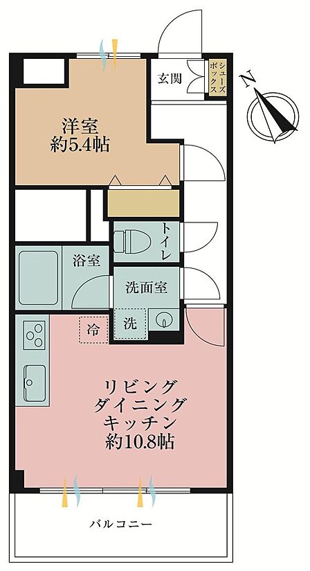 1LDK、専有面積35.92?、バルコニー面積4.4?