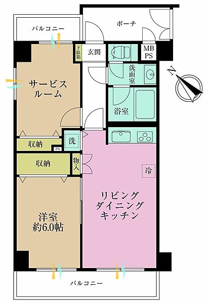 1LDK+S、専有面積47.85?、バルコニー面積8?
