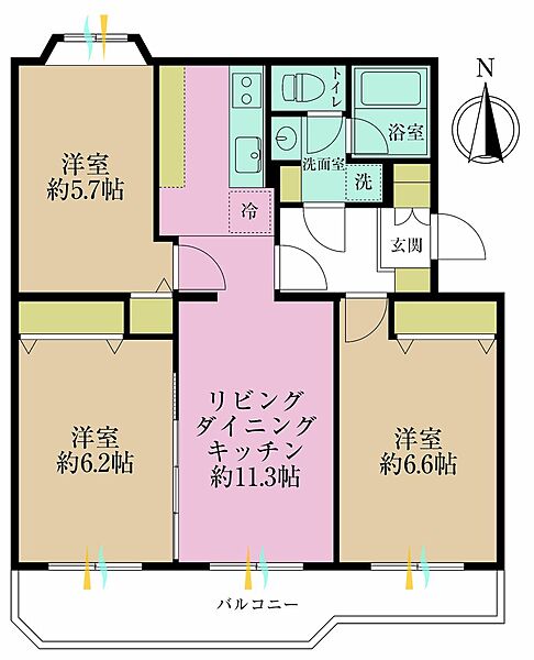 3LDK、専有面積68.3?、バルコニー面積9.03?