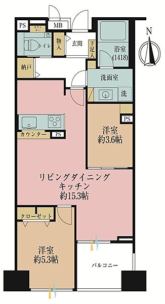 2LDK+S、専有面積56.47?、バルコニー面積5.6?