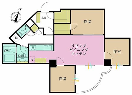 3LDK、専有面積72.14?、バルコニー面積12.6?