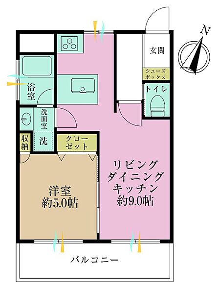 1LDK、、専有面積38.15?
