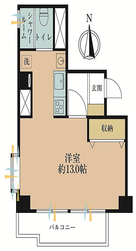 ワンルーム、専有面積32.21?、バルコニー面積4.89?