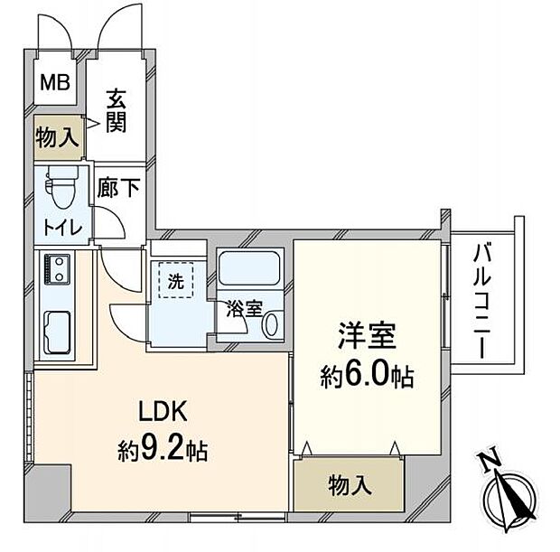 ダイアパレス新神戸(1LDK) 2階の間取り