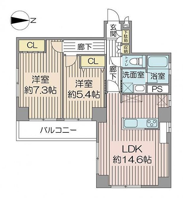 新神戸サンクレバー(2LDK) 2階の間取り