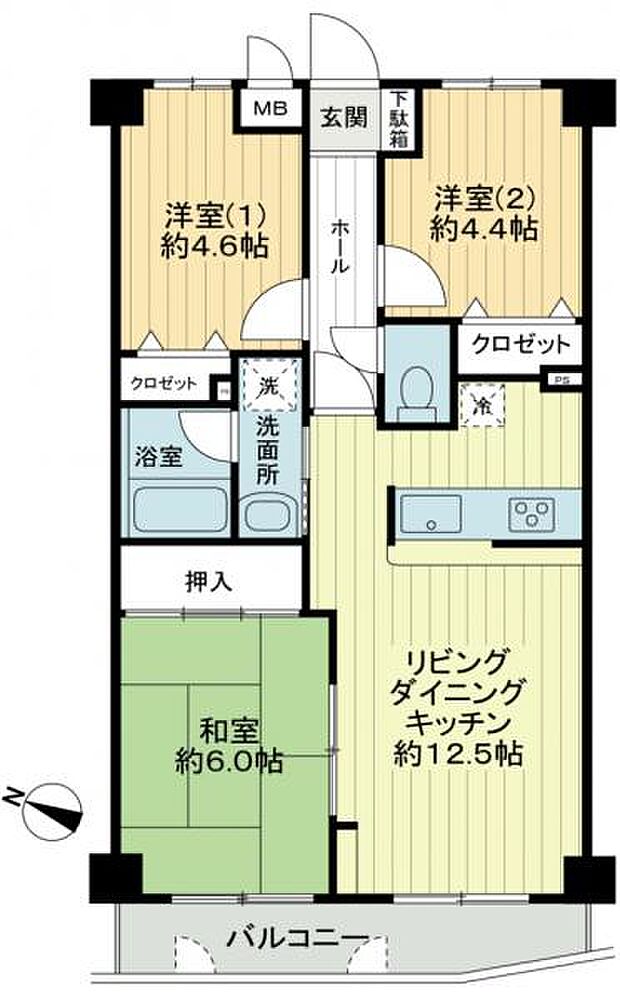 新神戸壱番館ハウス・パートII(2LDK) 1階の間取り