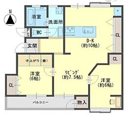 北須磨団地A-1棟 2LDKの間取図画像