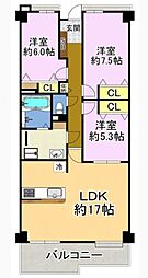 ルネ神戸北町1 3LDKの間取図画像