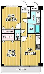 コスモノーブル武蔵浦和3 2DKの間取図画像