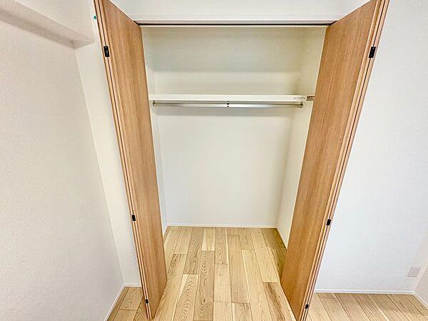 棚やハンガーパイプが付いた使いやすい設計。ワードローブをスッキリ収納できます。