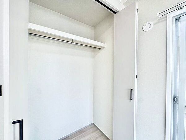 棚やハンガーパイプが付いた使いやすい設計。ワードローブをスッキリ収納できます。