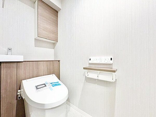 美しく高機能なタンクレスタイプを採用。手洗いカウンター付です。