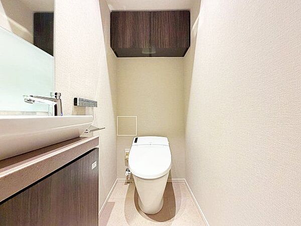 美しく高機能なタンクレスタイプを採用。手洗いカウンター付です。