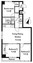 ビューパレー与野桜丘B 2SLDKの間取図画像
