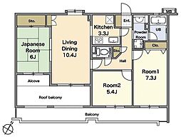 クリオ武蔵浦和壱番館 3LDKの間取図画像