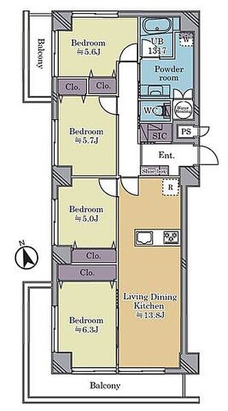 角部屋につき明るく風通しの良い室内。各所に収納を設けており荷物が多い方も安心です。