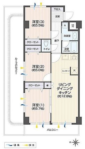 2面バルコニーで明るく風通しの良い室内。全居室収納完備で室内の荷物もすっきり片付きます。
