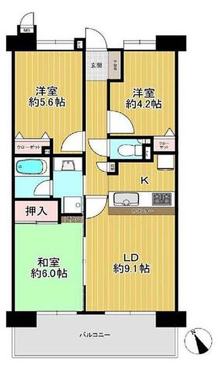 南西向きバルコニーで陽当たり良好。開放感のある対面キッチン。憩いの和室でリラックスした時間を過ごせます。