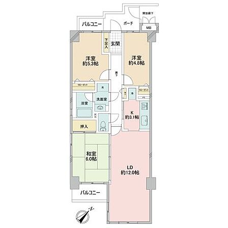 角部屋につき明るく風通しの良い室内。各所に収納を設けており荷物が多い方も安心です。