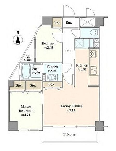 角部屋につき明るく風通しの良い室内。各所に収納を設けており荷物が多い方も安心です。