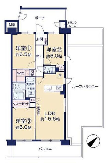 二面バルコニーで陽当たり・通風良好◎ルーフバルコニーは43.48m2の広々空間。新規リフォーム物件です。