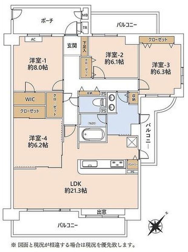 洋室4の間仕切り戸を開放すると、約27.5帖の広々リビング！プライベートな空間と家族団らんの空間をセパレートできます。集中もリラックスもできる住空間で充実した暮らしをお届けします。