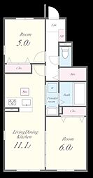 JR香椎線 土井駅 徒歩10分の賃貸アパート 1階2LDKの間取り