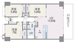 西鉄貝塚線 香椎花園前駅 徒歩24分の賃貸マンション 4階3LDKの間取り