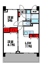 アイタス福岡 2LDKの間取図画像