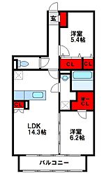 プレアセレッソ 2LDKの間取図画像