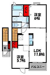 アルベージュ宇美A 2LDKの間取図画像