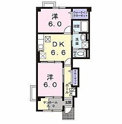 プロムナードＢ 1階2DKの間取り