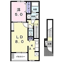 フルール・ユー 2階1LDKの間取り