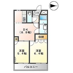 エレガントモレノ 2階2DKの間取り
