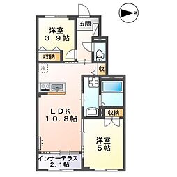 Ｍｅｒｖｅｉｌｌｅ（メルヴェール） 1階2LDKの間取り