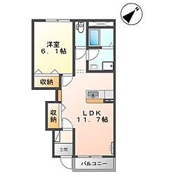ウエストサイドウッド 1階1LDKの間取り