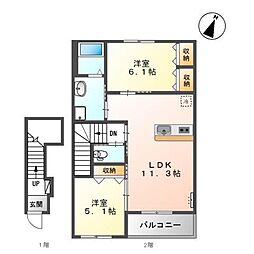 ＶＡＶＯＯＭ（ヴァヴーム） 2階2LDKの間取り