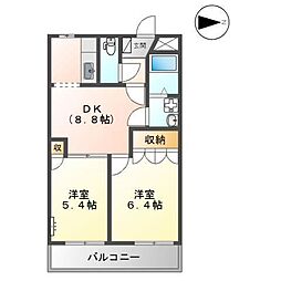 JR山陰本線 伯耆大山駅 徒歩14分の賃貸アパート 2階2DKの間取り