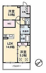 風の音 2階2LDKの間取り
