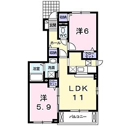 プラシードII 1階2LDKの間取り