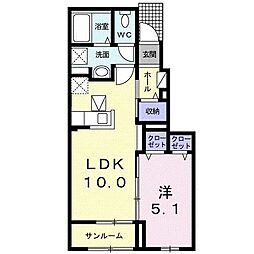 ニシキレーベンII 1階1LDKの間取り