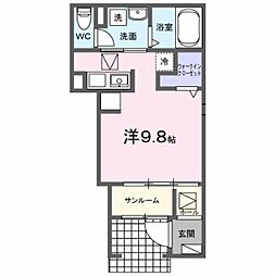 カーサ　ルセス　Ａ 1階ワンルームの間取り