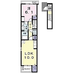 ココ・クレール 203 2階1LDKの間取り