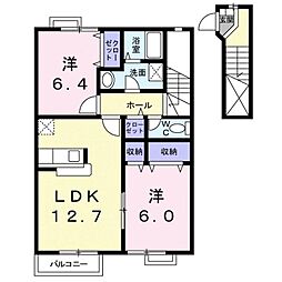 グラシュー 2階2LDKの間取り