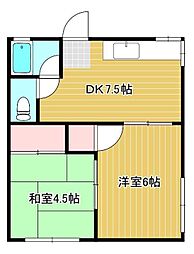 宮原アパート 1 1階2DKの間取り